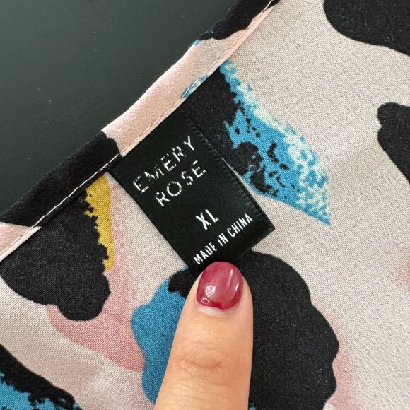 Emery Rose XL Pink Abstract Leopard Print Midi Dress – V-Neck, 3/4 Sleeve, Flowi - Picture 4 of 6